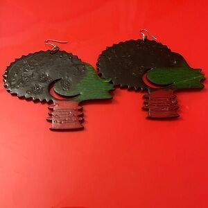 Unique Afrocentric Red Black and Green Earrings